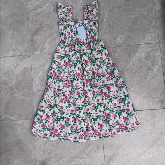 Hill House Floral Midi Dress in White, Pink & Green - Picture 5 of 11